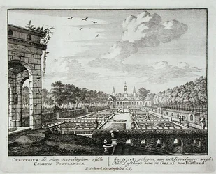Das Haus und der Garten in Sorgvliet, Sitz von Hans Willem Bentinck (1649-1709), 1. Earl of Portland, aus Admirandorum Quadruplex Spectaculum, von Jan van Call (1656-1703), veröffentlicht vor 1715